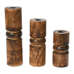 Creative Co-Op Espresso Wood Stack Taper Candle Holders, Set of 3/NWT